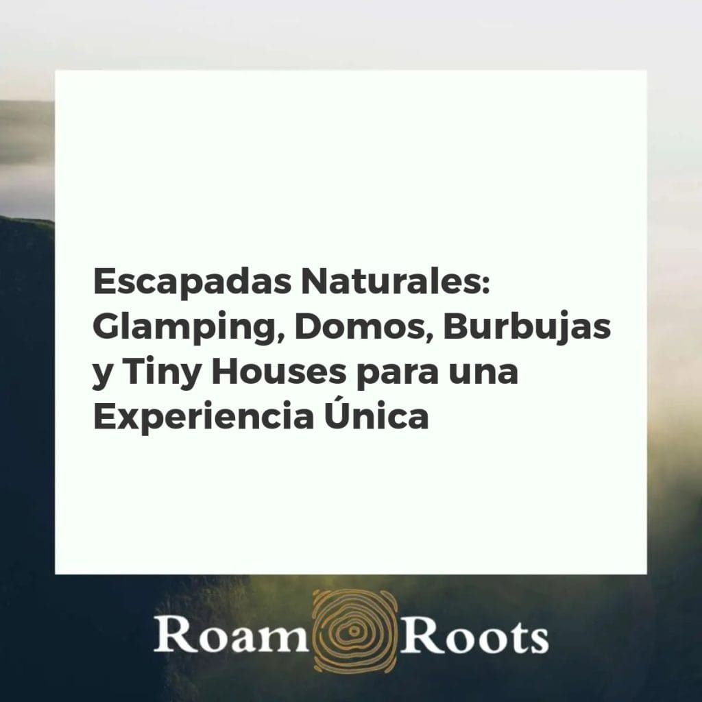 Ilustración de un paisaje natural con diferentes alojamientos: tiendas glamping, domos, hoteles burbuja y tiny houses