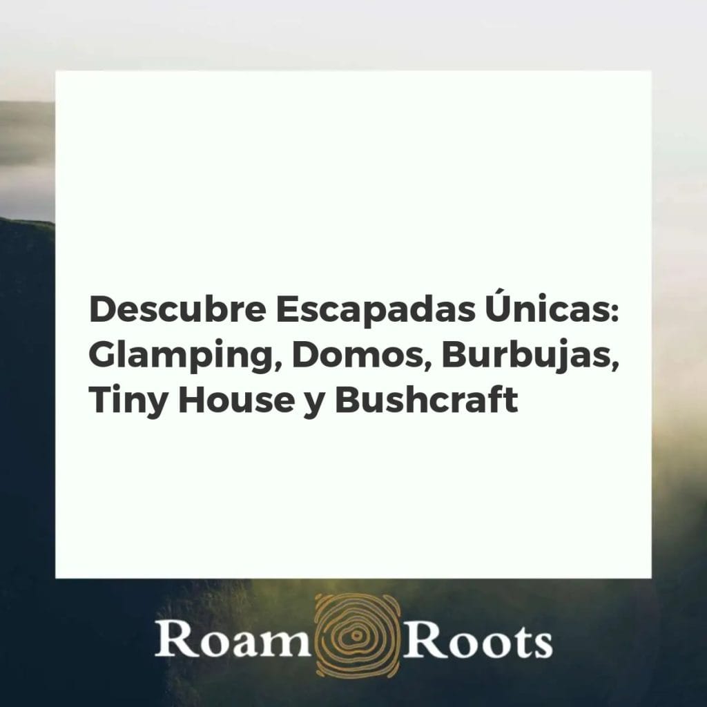 Variedad de alojamientos únicos en la naturaleza: domo, burbuja, tiny house, tienda glamping y bushcraft al atardecer.
