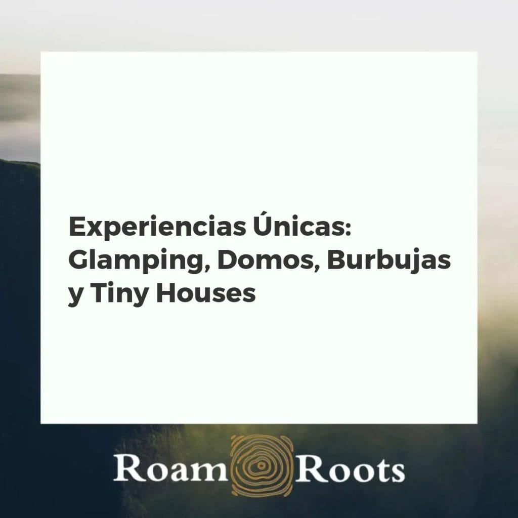 Imágenes de glamping, domos geodésicos, hoteles burbuja y tiny houses en entornos naturales serenos.